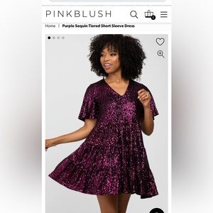Purple Sequin Tiered Short Sleeve Dress